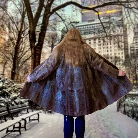 Chic Swakara & Suede Fur Coat 46”Bust Excellent - Picture 4 of 11